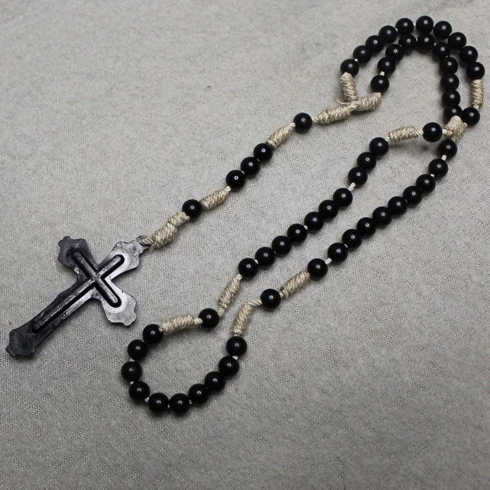 Unbranded Rosary‎ Prayer Beads Unisex OS Black Excellent Crucifix Knotted Cord